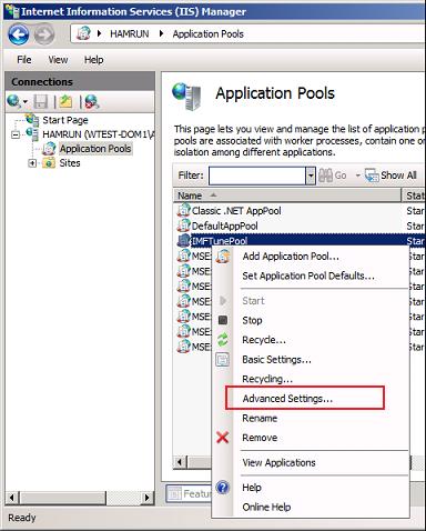 Application Pool Advanced Settings