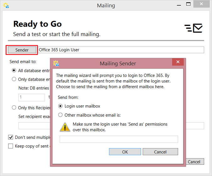 Setting email sender option 2