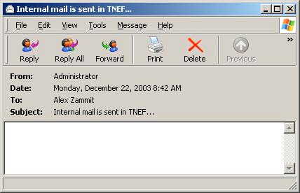 TNEF mail shown as empty