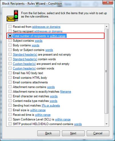 Total number of recipients is within range