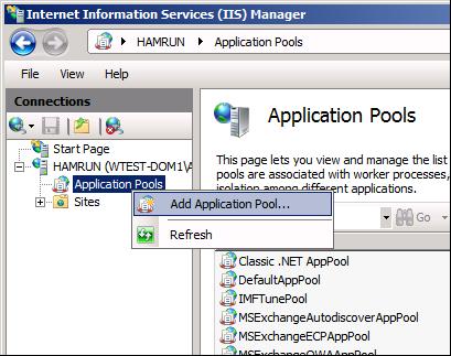 Add Application Pool