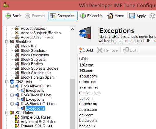 DNS URI List Exceptions