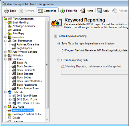 Standalone Keyword Reporting Configuration